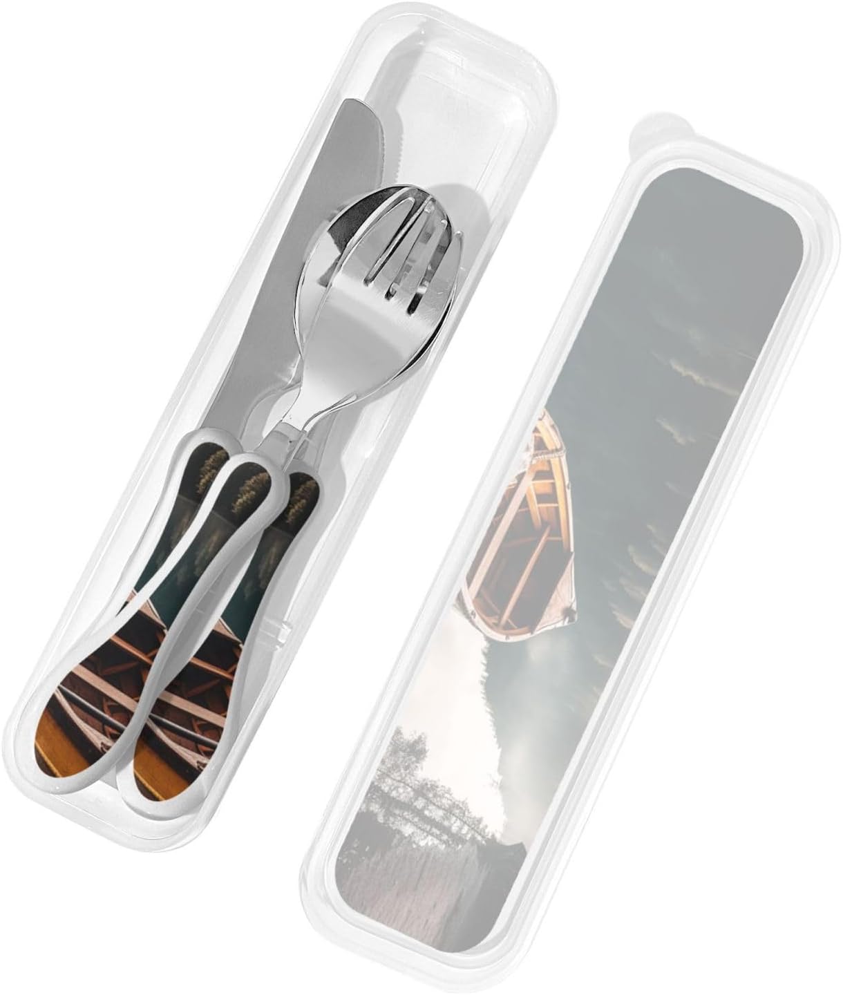 3-Piece Kids Silverware Set With Storage Case, Stainless Steel Reusable Children Safe Knife Spoon Fork Set Blue Active Girl Running Sunset Children Flatware Set For Kids Lunch Box - Colors A