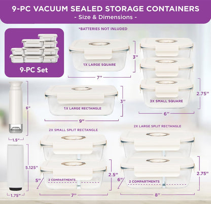 HOLDN’ STORAGE Vacuum Food Storage Containers, Set of 8 Glass Containers & Electronic Pump - Keep Food Fresh Longer, BPA-Free Glass, Leak-Proof, Ideal for Meal Prep, Marinating