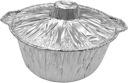 Round Foil Baking Pan Lid Heavy Duty Tin Foil Dish for Oven Cooking Large Capacity Food Prep Tray for Roasting Fish and Meat Disposable Aluminum Container