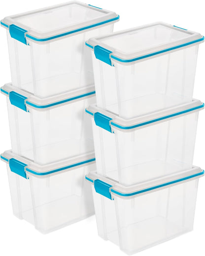 Sterilite 20 Qt Gasket Box, Stackable Storage Bin with Latching Lid and Tight Seal, Plastic Container to Organize Basement, Clear Base and Lid, 1-Pack