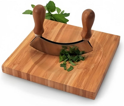 Mezzaluna Cutting Boards,Double-sided Slicing Charcuterie Board,Square Wooden Chopping Board(3.15 IN*3.15 IN) Concave Cutting Board, Wooden Serving Bowl for Mincing Herb n Vegetables