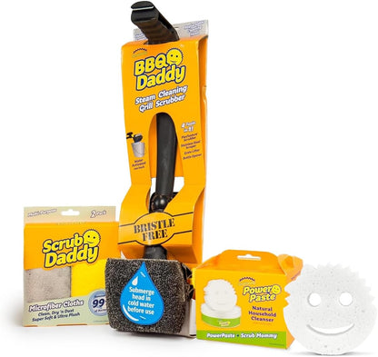 Scrub Daddy BBQ Daddy Grill Brush for Outdoor Grill - Bristle Free Grill Brush with Steel Grill Scraper + Scrub Brush - Temperature Controlled Scrubbing Power for Grill Cleaning (1 Count)