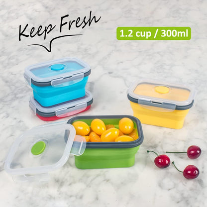 Collapsible Food Storage Containers with Lids, 4 Pack, 40 oz Silicone 1-Compartment Meal Prep Containers Reusable, Lunch Bento Boxes for Adults, Microwave Freezer Dishwasher Safe, BPA-Free, Black