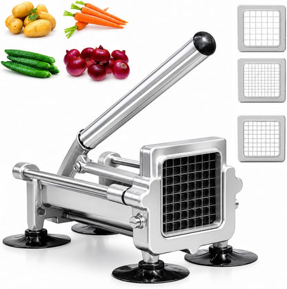 Commercial French Fry Cutter, Heavy Duty Potato Slicer with 3/8 and 1/4Inch Blade, Stainless Steel Potato ChopperFrench Fries Cutter with Suction Feet,