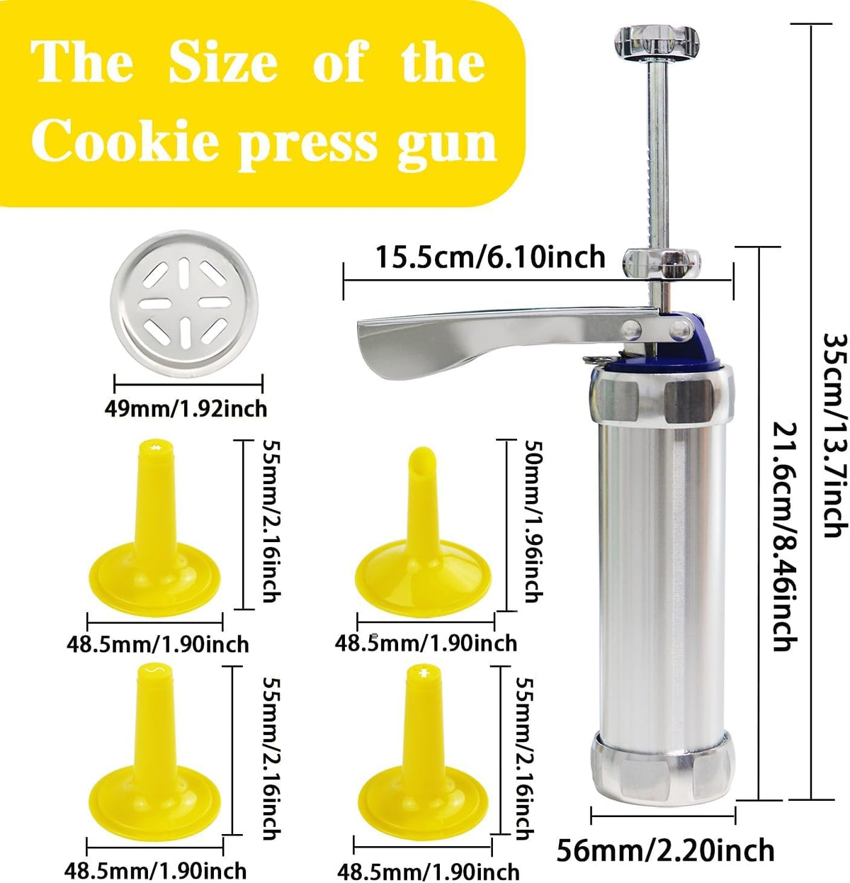 Cookie Press Gun Kit, 20 Discs & 4 Icing Tips, Stainless Steel