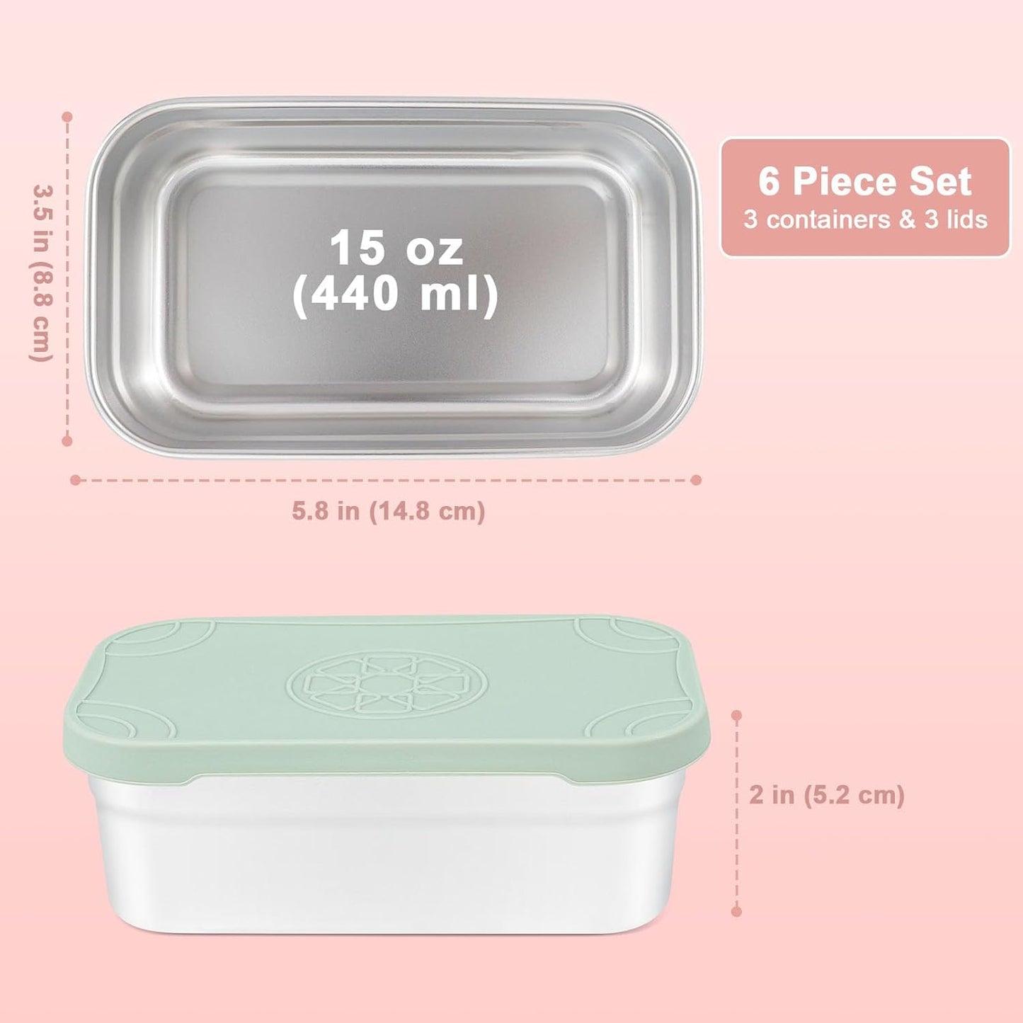 Caperci 25oz Stainless Steel Food Containers, 3-Pack Bento Lunch Box with Silicone Lids, Leak-Proof Reusable Meal Prep Container for Sandwiches & Snacks, BPA-Free (720ML)