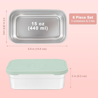 Caperci 25oz Stainless Steel Food Containers, 3-Pack Bento Lunch Box with Silicone Lids, Leak-Proof Reusable Meal Prep Container for Sandwiches & Snacks, BPA-Free (720ML)