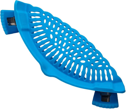Blue Silicone Clip On Strainer, Universal Pot Colander for Draining Pasta, Vegetables and Kitchen Cooking