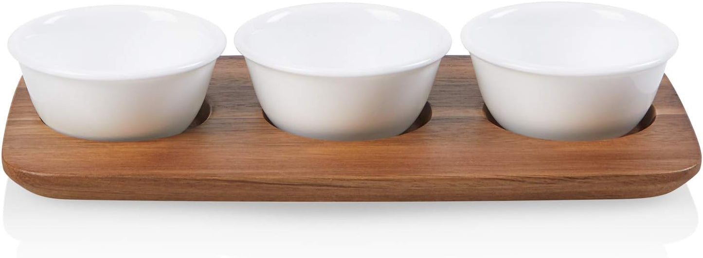 Corelle Vitrelle Coordinates 2-Pc Cheese Board with Bowl Serving Set,Charcuterie Platter with Bowl, Dip Bowl and Long Serving Board Set,Triple Layer Glass Bowls are Dishwasher and Microwave Safe,White