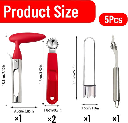 5 Pcs Tomato Tool, Apple Corer, Bell Pepper Corer, Pepper Corer Seed Remover Tool, Red and Stainless Steel Corers for Fruits and Vegetables, Easy to Use and Clean