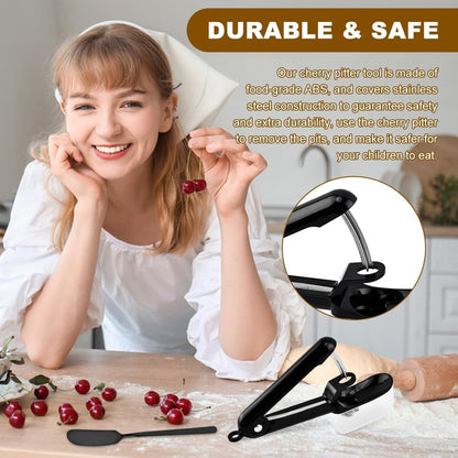 Cherry Pitter, Cherry & Olive Corer with Core‑Catcher & Stainless Spatula