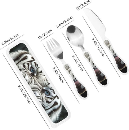3-Piece Kids Silverware Set With Storage Case, Stainless Steel Reusable Children Safe Knife Spoon Fork Set Tropical Sunset Seaside Children Flatware Set For Kids Lunch Box