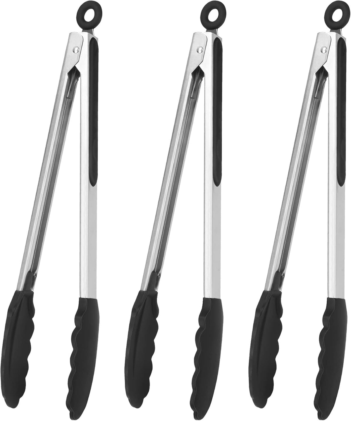 Serving Tongs Kitchen Tongs - Heat Resistant, Premium Stainless Steel Locking Cooking Tongs with Silicone Tips, Non-Slip Food Tongs for Cooking, Heavy Duty, Non-Stick (7 Inch)