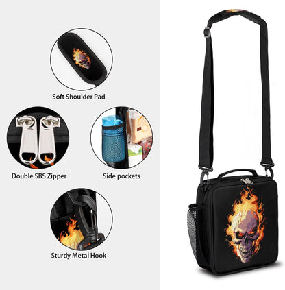 cfpolar Skull Skateboard Lunch Box for Boys Girls, Insulated Lunch Bags for Kids Reusable Mini Cooler Lunch Tote Lunchbox Thermal Meal Tote Kit with Shoulder Strap for Work School Picnic
