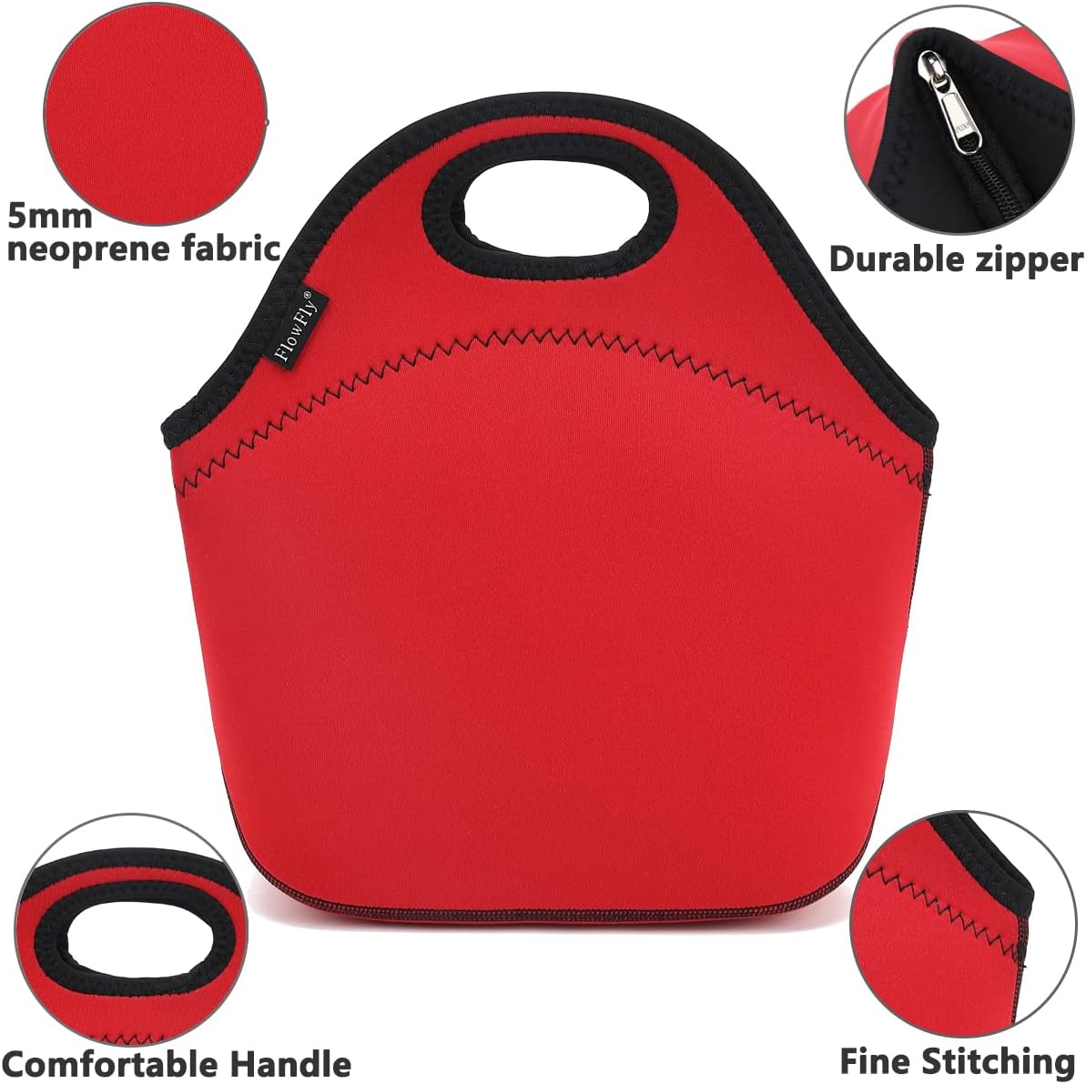 FlowFly Neoprene kids Lunch box Insulated Soft Bag Mini Cooler Thermal Meal Tote Kit for Boys, Girls,Men,Women,School,Work, Office,Black