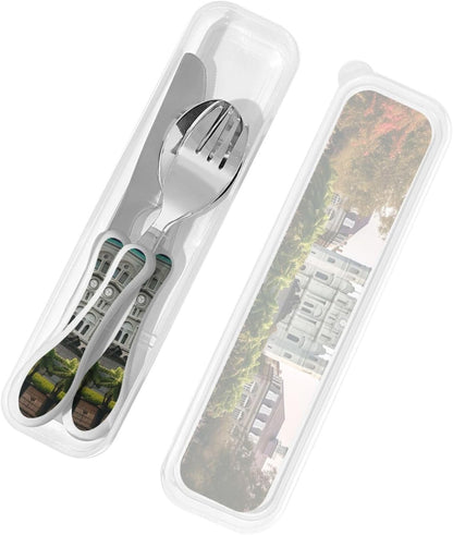 3-Piece Kids Silverware Set With Storage Case, Stainless Steel Reusable Children Safe Knife Spoon Fork Set Elephant Pattern Children Flatware Set For Kids Lunch Box
