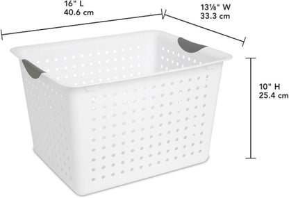 Sterilite 6-Pack Medium Ultra Basket, Open Top Plastic Storage Organizer, White - Classic Baskets for Organizing Countertops, Pantry Shelves, Kitchen Cabinets, Laundry Rooms or Home Offices