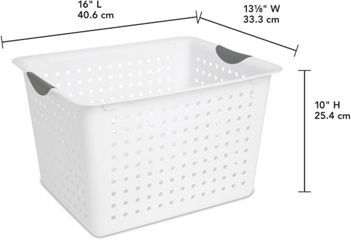 Sterilite 24-Pack Ultra Basket, Open Plastic Bins, Countertop, Cabinet and Closet Organizer, White, Deep