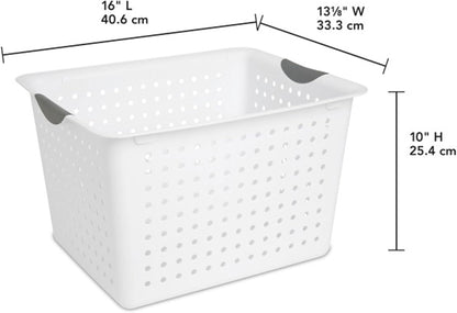 Sterilite 6-Pack Medium Ultra Basket, Open Top Plastic Storage Organizer, White - Classic Baskets for Organizing Countertops, Pantry Shelves, Kitchen Cabinets, Laundry Rooms or Home Offices