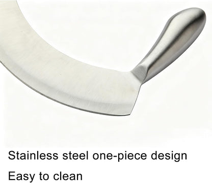 8.7 Inch Stainless Steel Mezzaluna Knife, Double Handle Rocker Pizza Cutter, Sharp Curved Blade Multipurpose Salad Chopper Mincing Knife for Vegetables, Fruits & Herbs