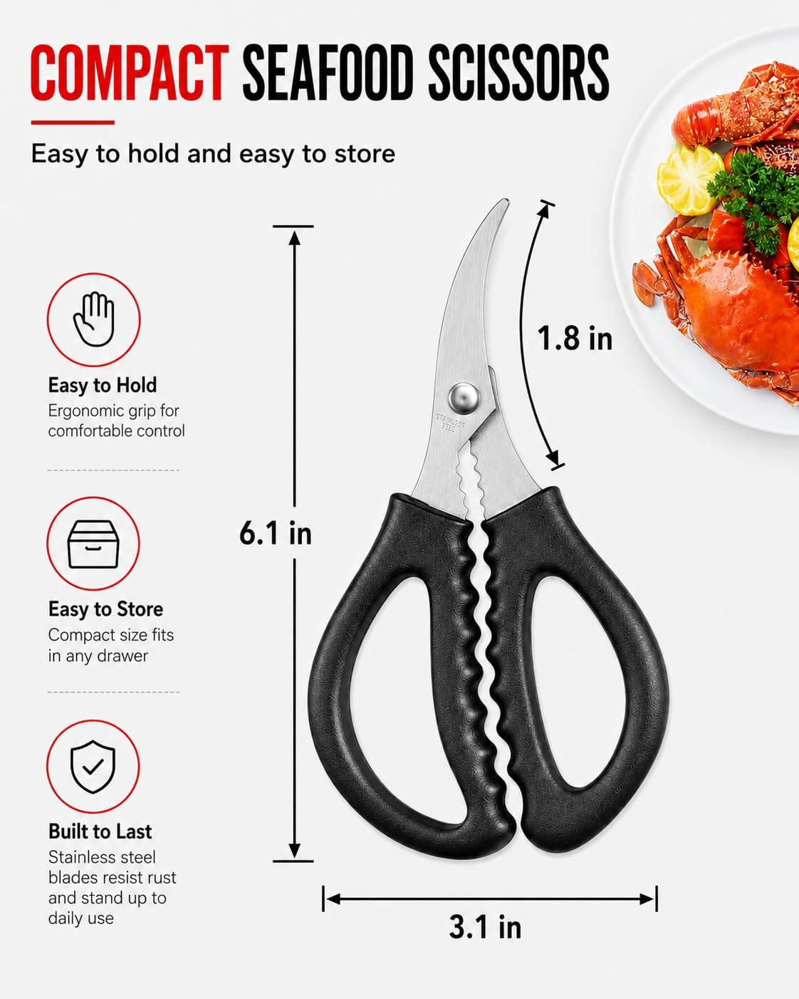 Seafood Scissors, 4 Pack Crab Scissors & Crab Leg Crackers