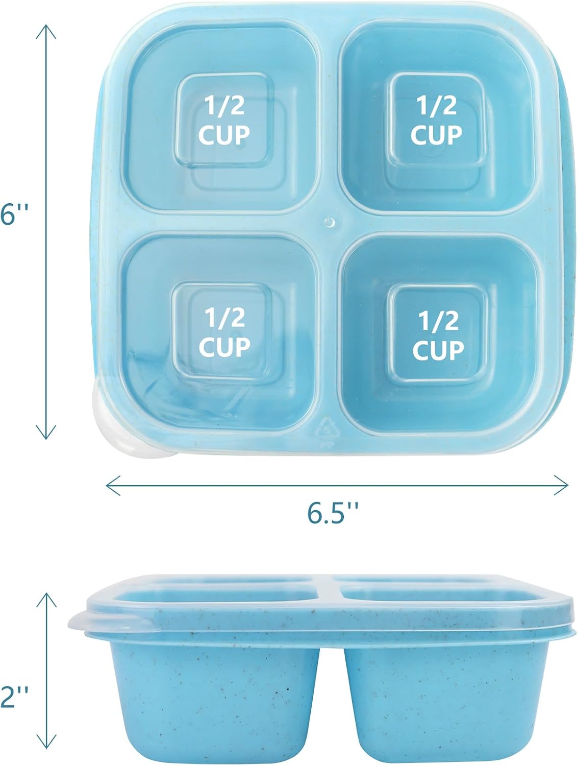 Finorder 6 Pack 4-Compartment Snack Containers, Reusable Food Containers for Kids School, Adults Office, Picnic Trip, Lunch Bento Box Meal Prep Containers (Bright Color Set)