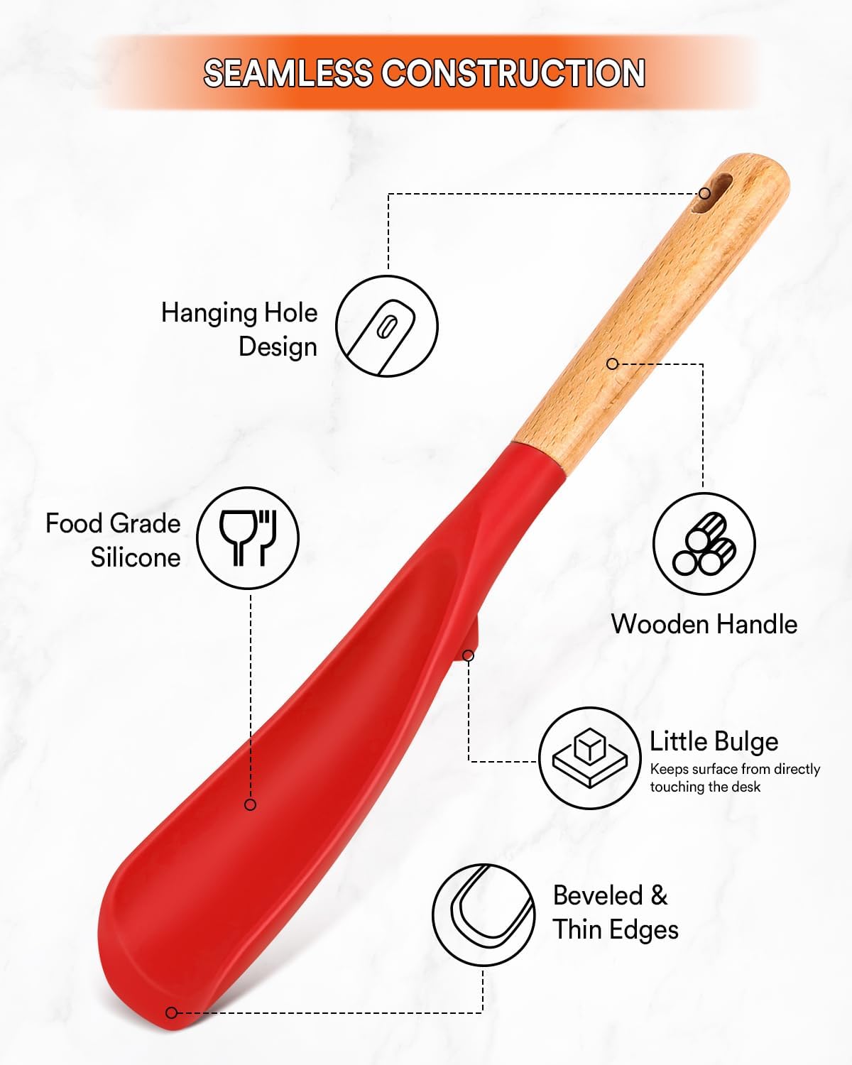 Cooking Spoon for Nonstick Cookwares, Great for Cooking and Serving Sturdy BPA-Free Matte Silicone, Wood Handle Spoon for Mixing, Scoop, and Scrape (Black & Grey, 11.4 inch)