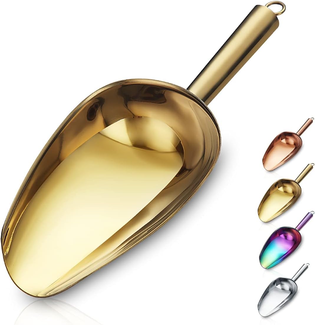 Berglander Stainless Steel Ice Scoop 6 OZ, Metal Ice Scooper For Ice Maker, Multipurpose For Candy Kitchen Bar Party Wedding Pet Animal Dog Food Scoop Beach Shovel (Silver)