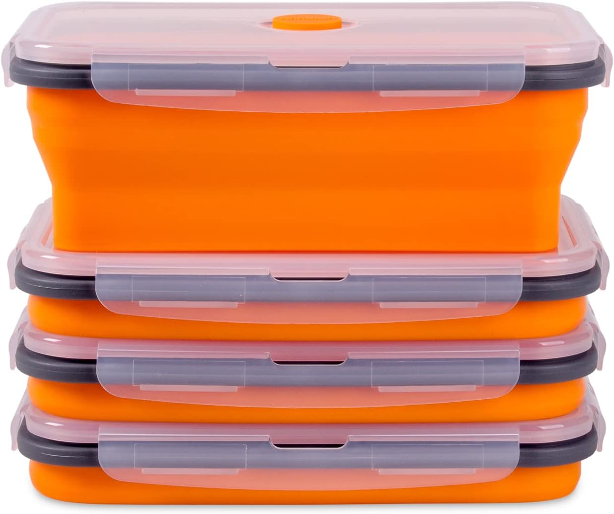 Collapsible Food Storage Containers with Lids, 4 Pack, 40 oz Silicone 1-Compartment Meal Prep Containers Reusable, Lunch Bento Boxes for Adults, Microwave Freezer Dishwasher Safe, BPA-Free, Black