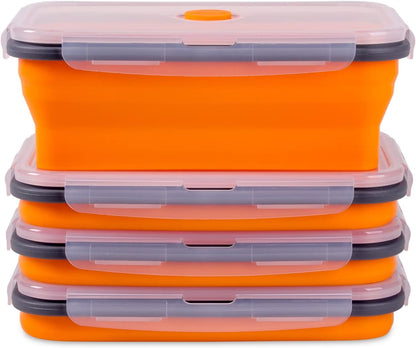 Collapsible Food Storage Containers with Lids, 4 Pack, 40 oz Silicone 1-Compartment Meal Prep Containers Reusable, Lunch Bento Boxes for Adults, Microwave Freezer Dishwasher Safe, BPA-Free, Black
