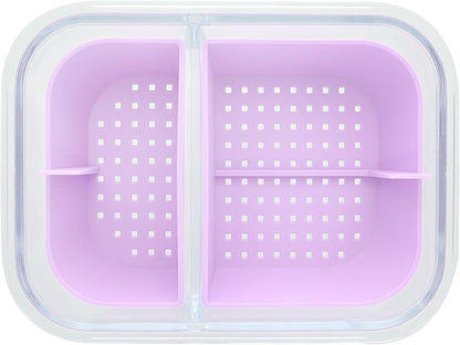 Two Compartment Borosilicate Glass Container Cleaning Tool with Sealable Lid (Full Melt Sand)