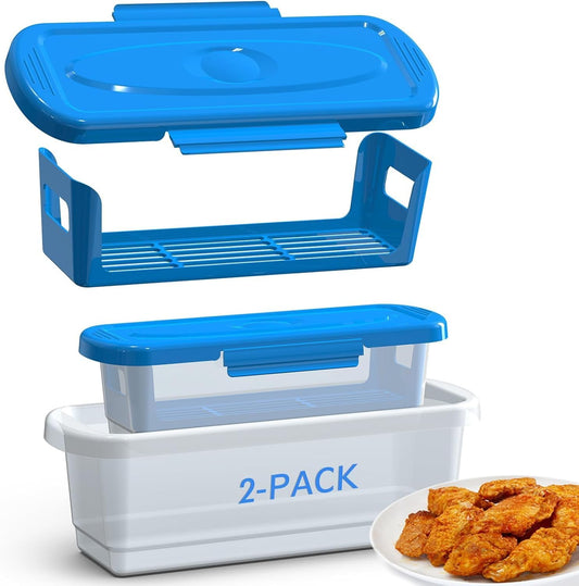 Batter Bowl with Lid, 2-Pack Fish Batter Shaker, Better Breader Shaker Bowl with Breading Shaker Tray, Batter Bowl with Lids Shaker for Frying Chicken Wings Fish Onion Rings Veggies (Blue)