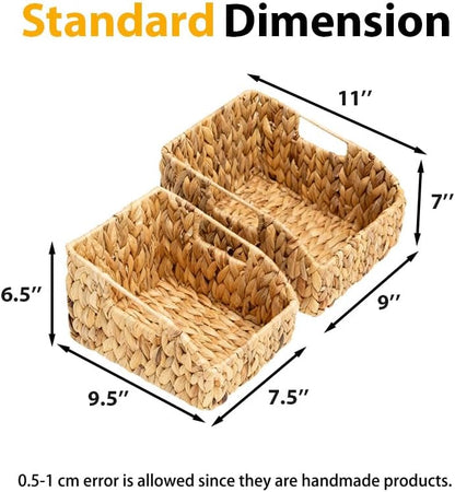Set of 2 Wicker Basket with Built-in Handles Hand-Woven Natural Water Hyacinth Pantry Baskets for Organizing Storage Baskets for Office Bathroom Kitchen Living Room Dining Room
