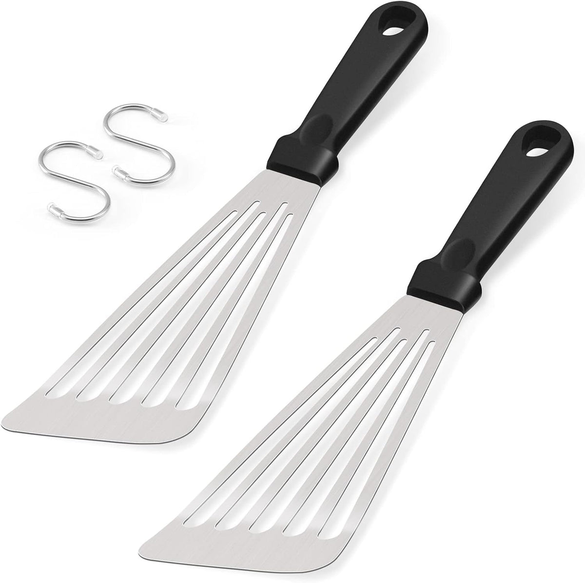 HaSteeL 2 Pack Stainless Steel Fish Spatula, Metal Slotted Turner Set, Griddle Grill Spatula for Kitchen Cooking, Flipping, Turning, Frying $ Grilling, Full Tang ABS Handle, DIshwasher Safe