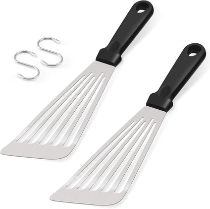 HaSteeL 2 Pack Stainless Steel Fish Spatula, Metal Slotted Turner Set, Griddle Grill Spatula for Kitchen Cooking, Flipping, Turning, Frying $ Grilling, Full Tang ABS Handle, DIshwasher Safe