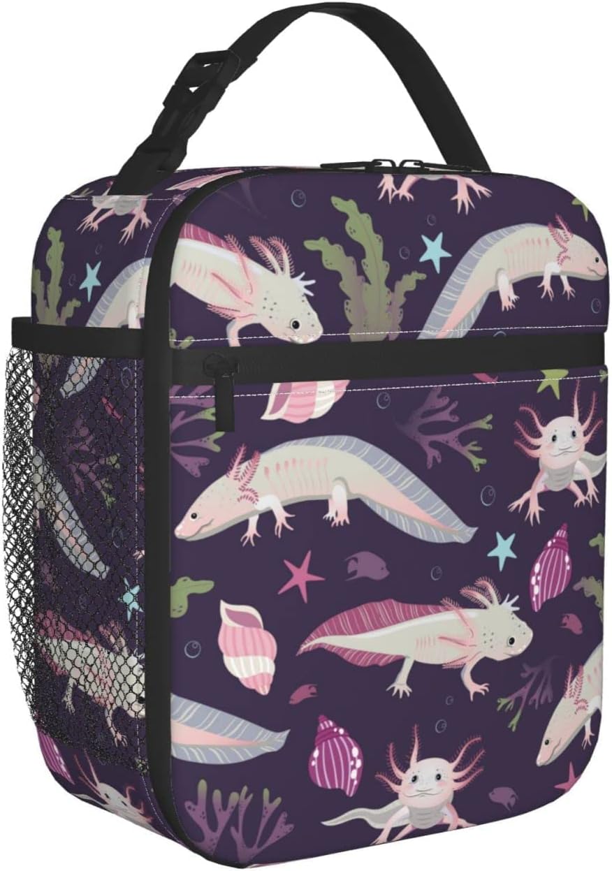 Purple Axolotl Lunch Box Lunch Box Reusable Insulated Totes Lunch Bag Thermal Cooler For Boy Girls School Men Women Beach Picnic Travel