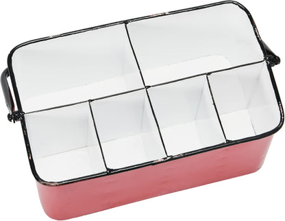Creative Co-Op Farmhouse Metal Storage Caddy with 6 Compartments and Handle, Distressed Blue and White