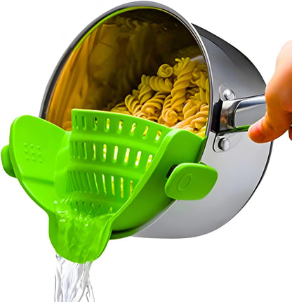 Kitchen Gizmo Snap N' Strain - Silicone Pasta Strainer Clip-On for Pots and Pans - Heat Resistant Colander for Vegetables and Noodles - Kitchen Gadgets for Cooking - Space-Saving Design - Gray