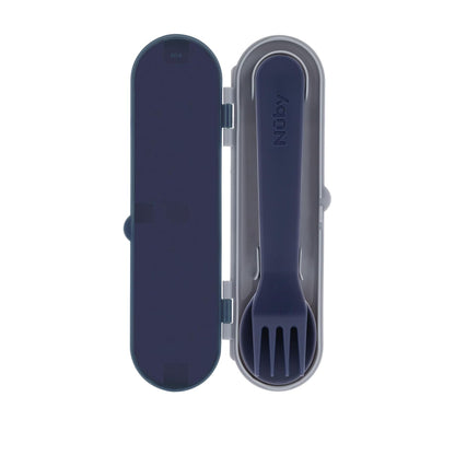 Nuby Toddler Utensils with Travel Case - Self-Feeding Fork & Spoon Set for Kids - Easy-to-Hold Training Utensils with Rounded Safe Edges for Independent Mealtime - Dinosaurs
