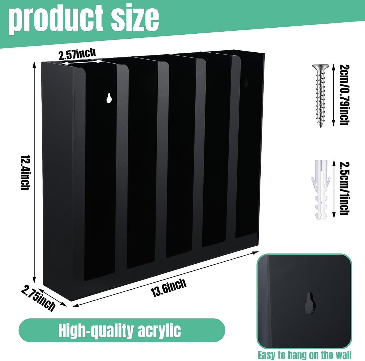 Uiifan Acrylic Portion Sauce Cup Lid Organizer Black 5 Compartments Plastic Sauce Holder Countertop Wall Mount Disposable Cup and Lid Storage Dispenser Restaurant Supplies for Party Kitchen Cafe