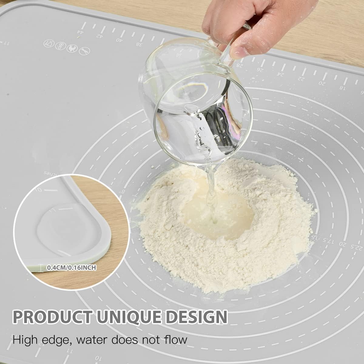 Silicone Pastry Mat 20"*16" Extra Thick Non Stick Baking Mat Food Grade Silicone Dough Rolling Bake Mat with Edge Heightening Blue