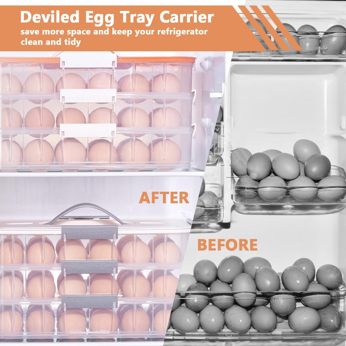2 Layer Deviled Egg Containers with Lid, 36 Slots Deviled Egg Tray Carrier with Handle and Injector Piping Tool, Fridge Stackable Portable Clear Storage Egg Platter for Party Picnic Travel (Green)