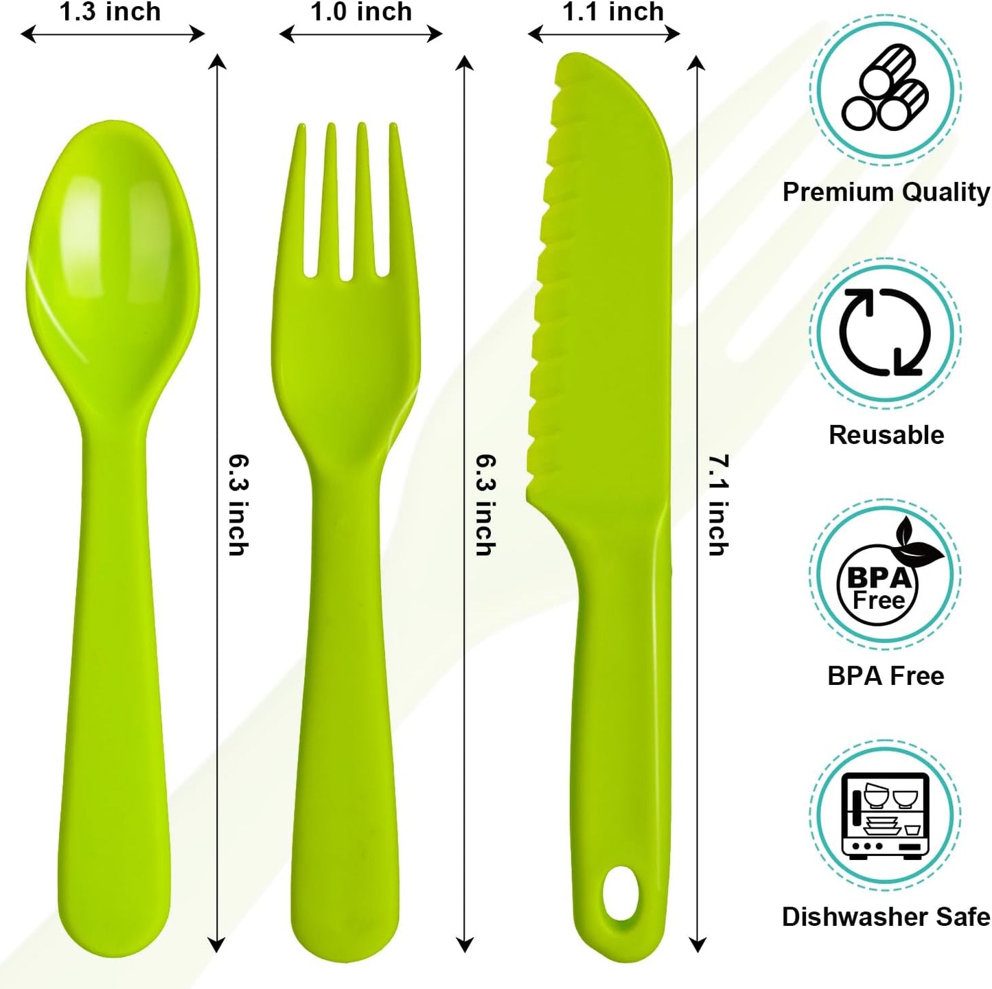 Jawbush 16 Pcs Kids Utensils, Plastic Kids Forks and Spoons, Reusable Toddler Utensils, Durable Flatware Set for Lunch Box, Easy to Use, BPA Free