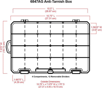 ArtBin 6944AG Medium Anti-Tarnish Box with 15 Removable Dividers, Jewelry & Craft Organizer, 1 Plastic Storage Case with Anti-Tarnish Technology, Clear with Aqua Accents 10.875” x 7.0” x 1.75”
