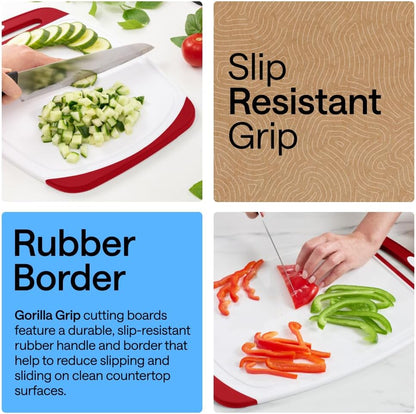 GORILLA GRIP BPA-Free Reversible Kitchen Cutting Board Set of 3, US Designed, Nonporous, Juice Grooves Catch Liquid, Slip Resistant Border, Dishwasher Safe, Durable Large Food Chopping Boards, Black