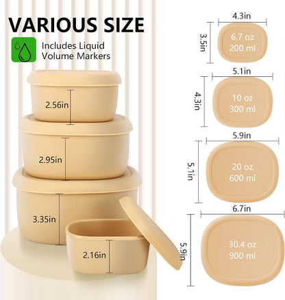 4 Pcs Silicone Food Storage Containers with Lids，BPA Free Reusable Silicone Storage Containers for Food Freezer Containers Freezer Dishwasher Safe (33.8oz, 20oz, 10oz, 6.7oz)