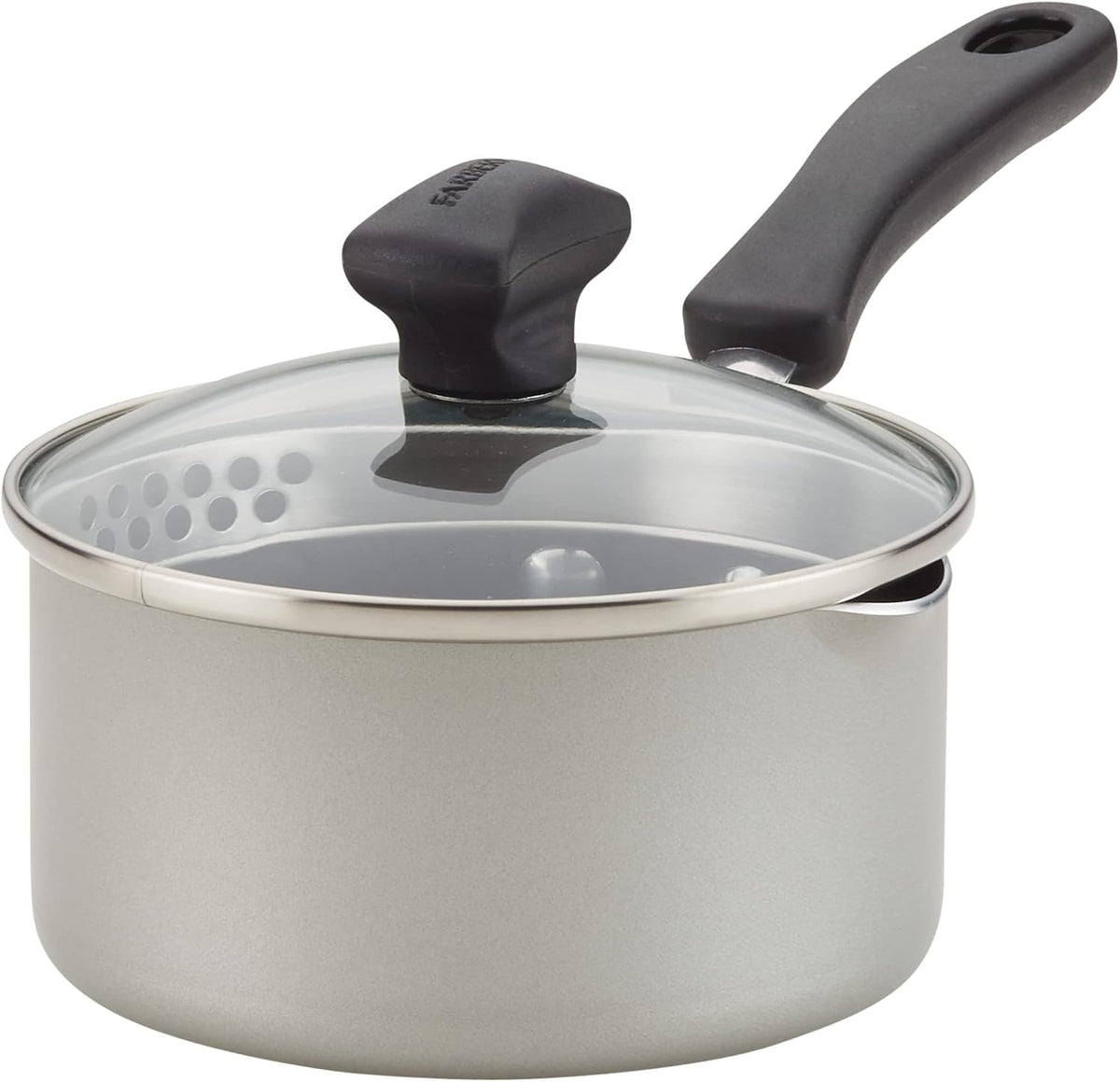 Farberware Cookstart DiamondMax Nonstick Straining Saucepan, 3-Quart, Black