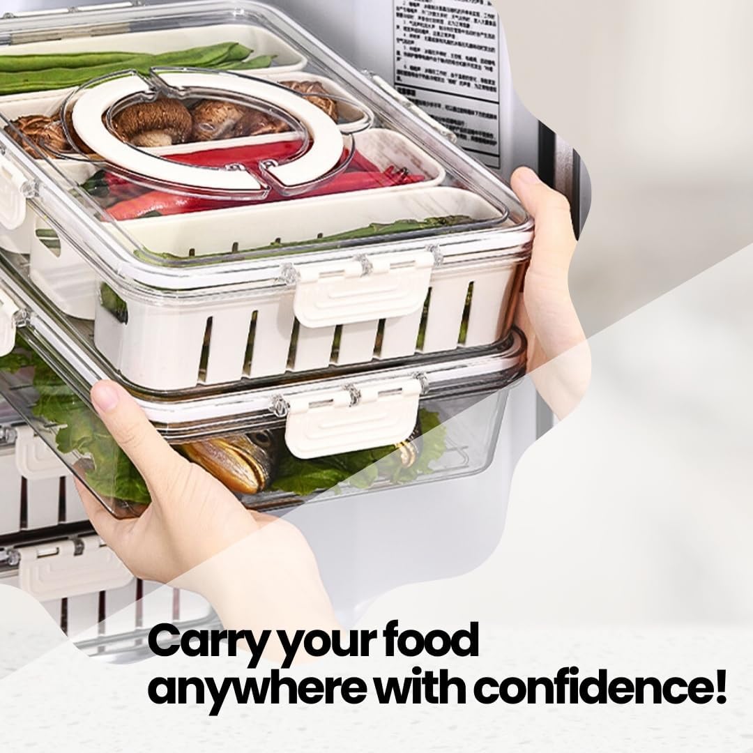 Sallim Divided Serving Tray with Lid and Handle - 4 Compartments Lightweight Snackle Box for Snack, Veggies, Fruits and Nuts