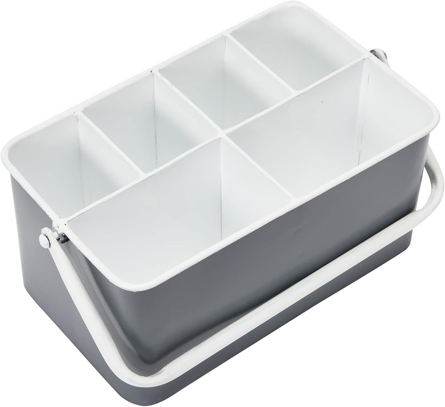 Creative Co-Op Farmhouse Metal Storage Caddy with 6 Compartments and Handle, Distressed Blue and White
