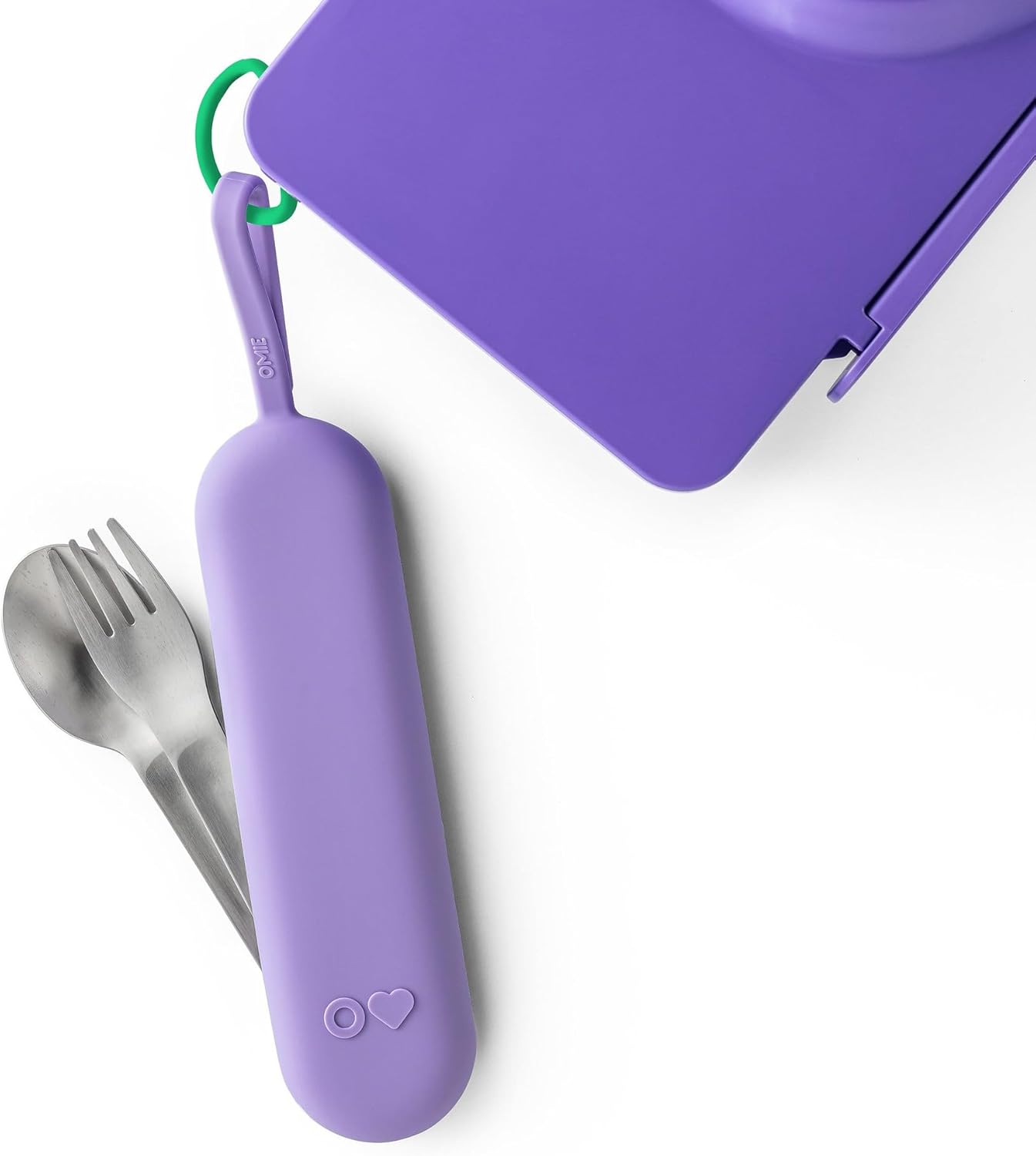 Omie OmieBox Kids Utensils Set with Case - 2 Piece Plastic, Reusable Fork and Spoon Silverware with Pod for Kids (Mint Green)